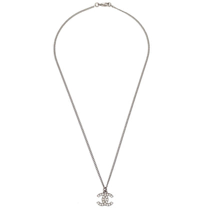Chanel CC Chain Necklace Pendant Silver Rhinestone F12V