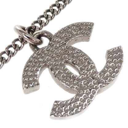 Chanel CC Chain Necklace Pendant Silver Rhinestone F12V