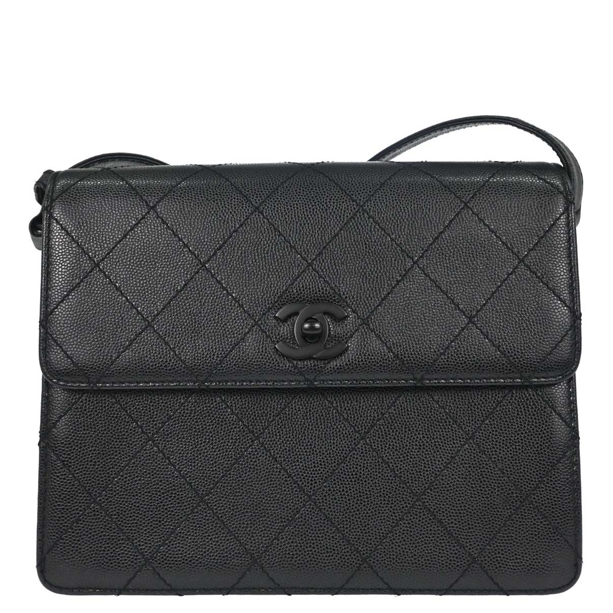Chanel 1997-1999 Black Caviar Skin Shoulder Bag