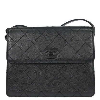 Chanel 1997-1999 Black Caviar Skin Shoulder Bag