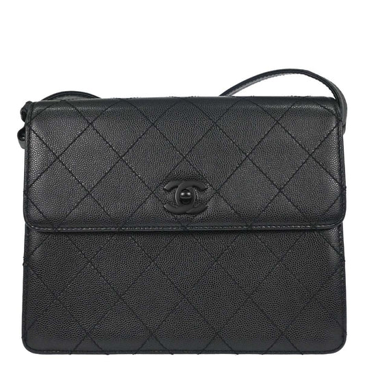 Chanel 1997-1999 Black Caviar Skin Shoulder Bag