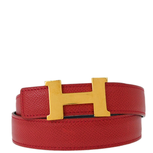 Hermes Red Black Courchevel Constance Reversible Belt #70