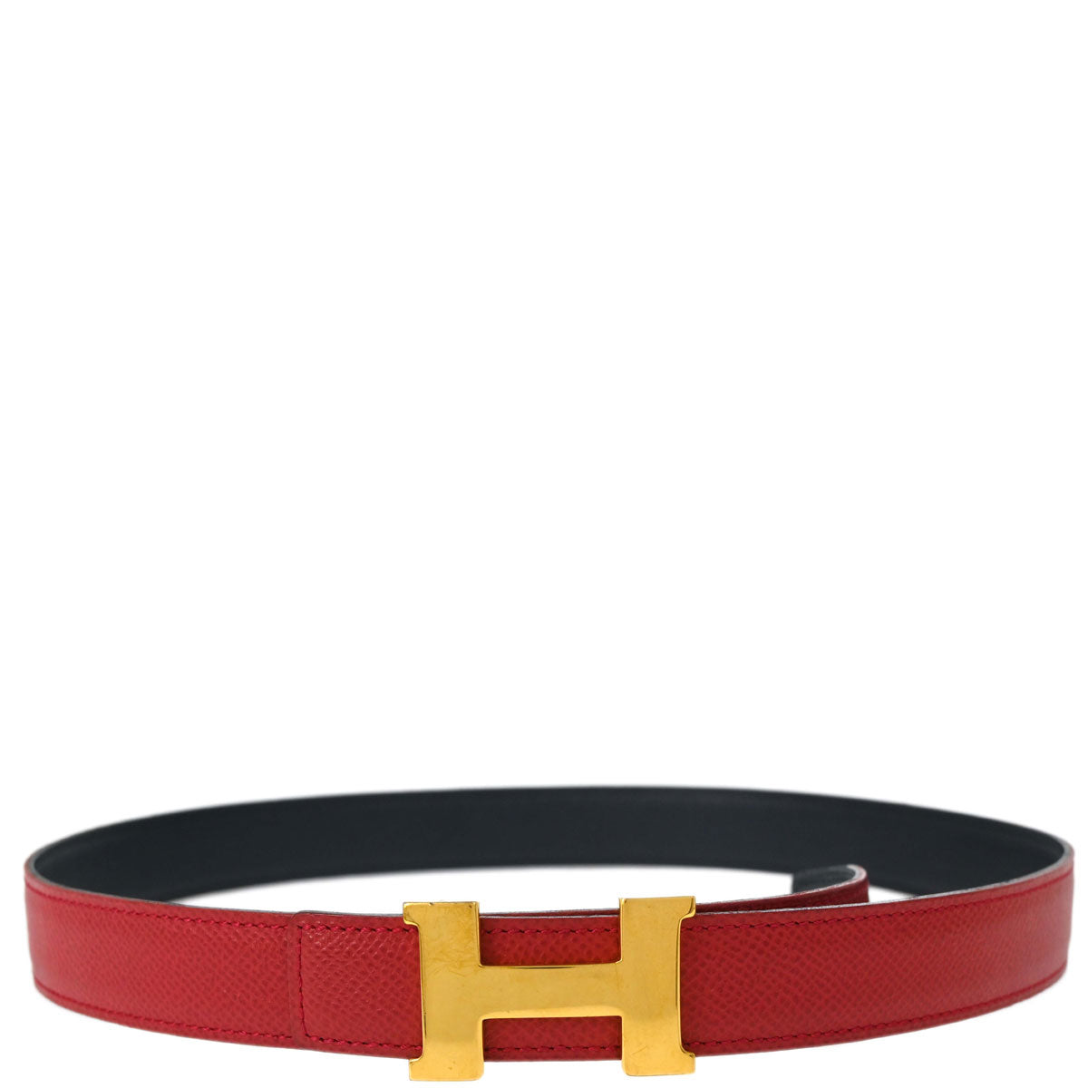 Hermes Red Black Courchevel Constance Reversible Belt #70