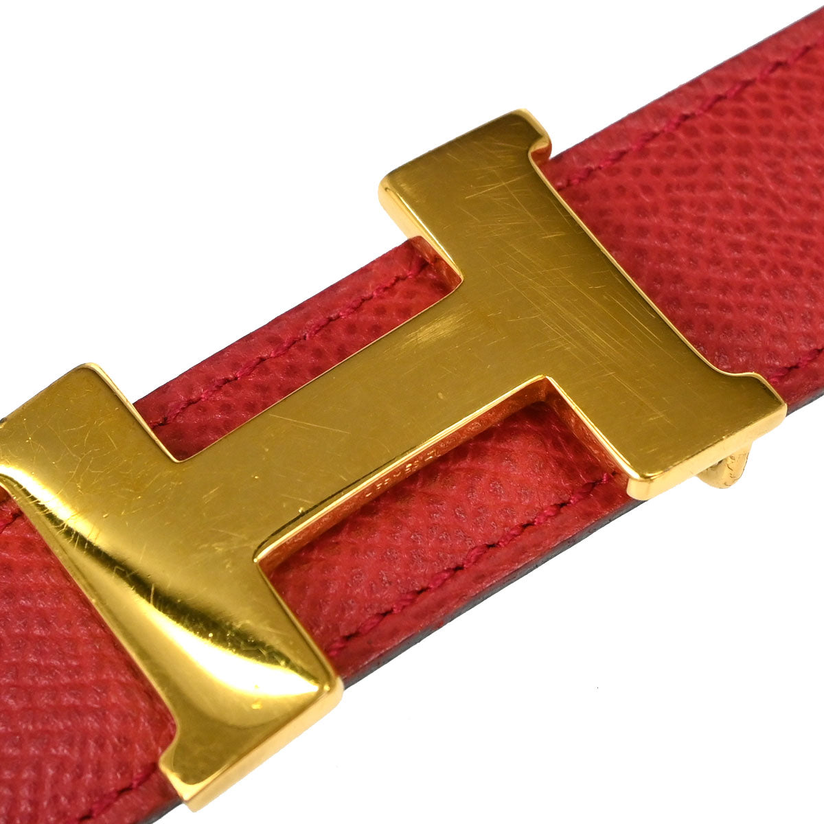 Hermes Red Black Courchevel Constance Reversible Belt #70
