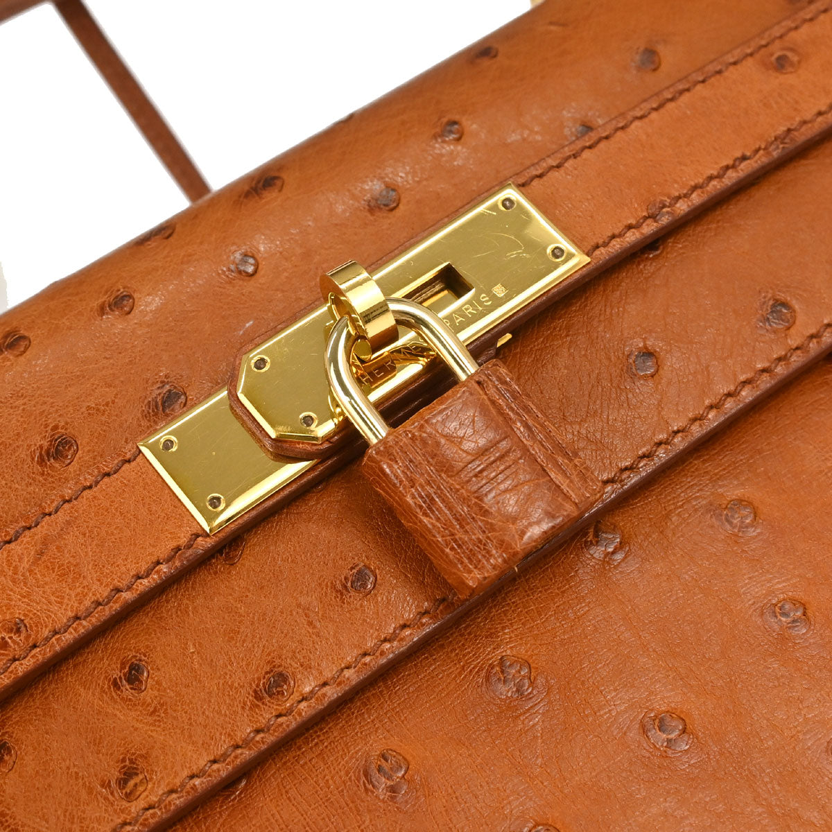 Hermes * Cognac Ostrich Kelly 32 Sellier 2way Shoulder Handbag