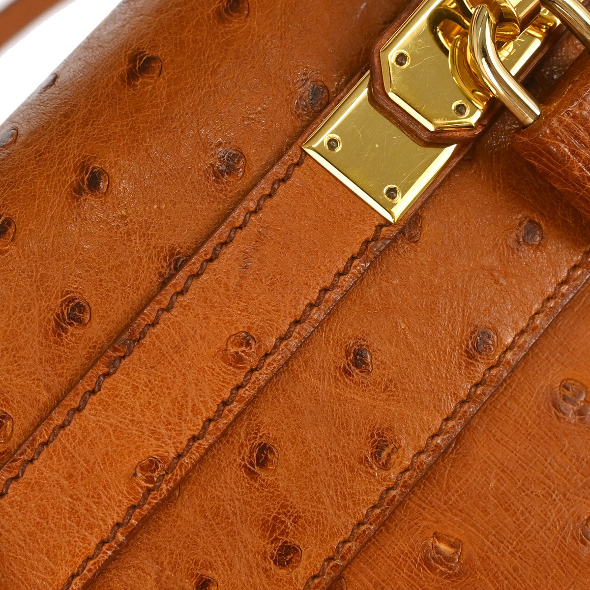 Hermes * Cognac Ostrich Kelly 32 Sellier 2way Shoulder Handbag