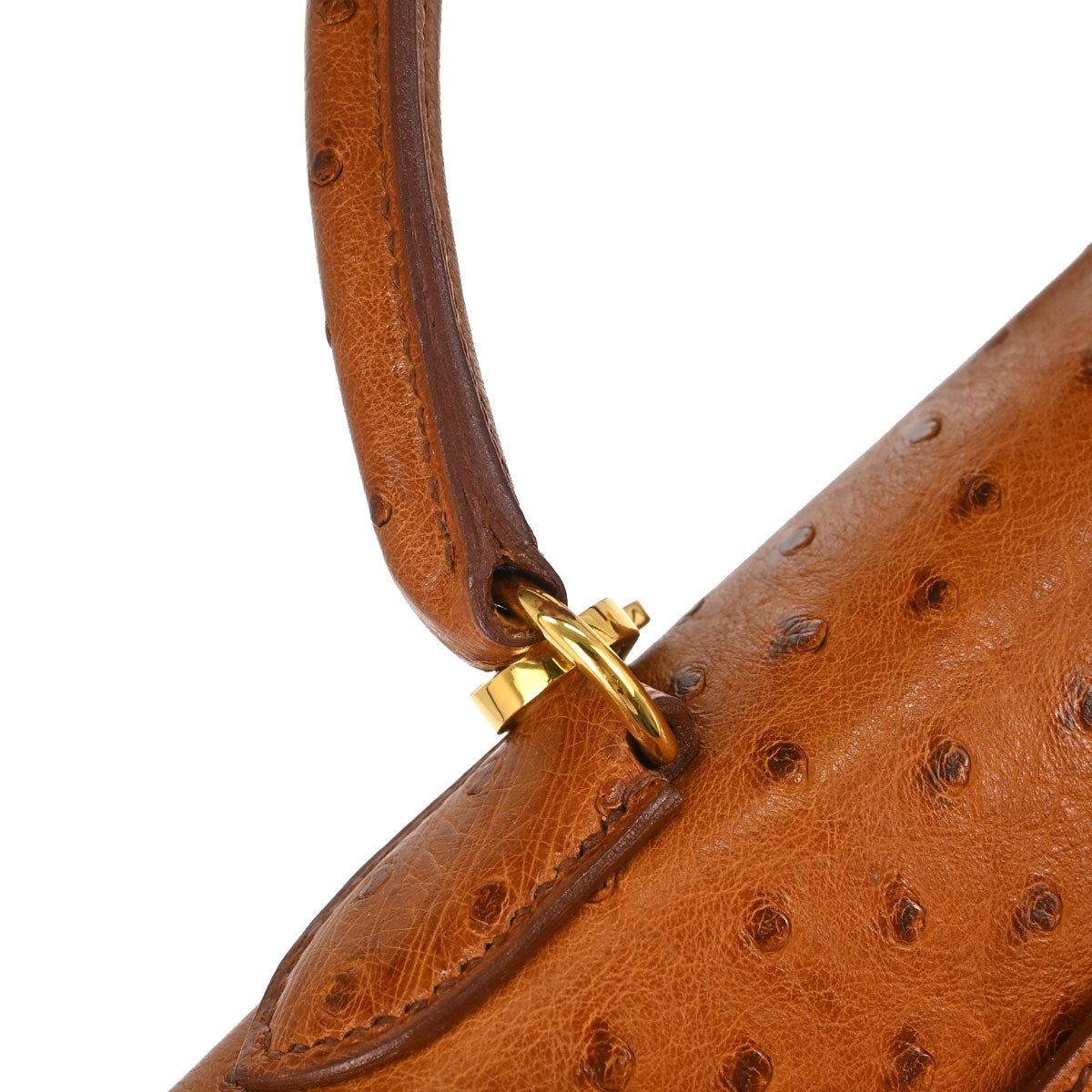 Hermes * Cognac Ostrich Kelly 32 Sellier 2way Shoulder Handbag