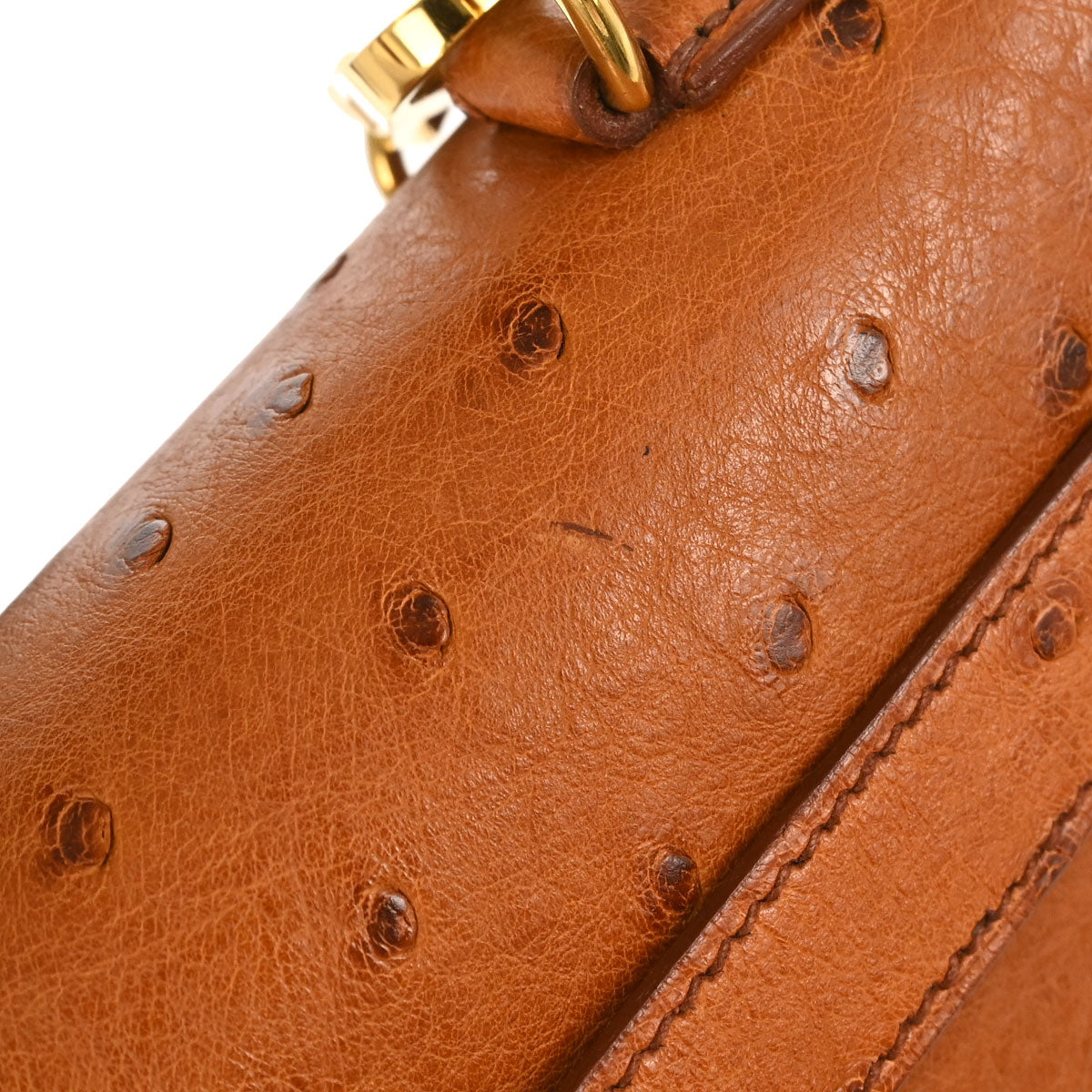 Hermes * Cognac Ostrich Kelly 32 Sellier 2way Shoulder Handbag