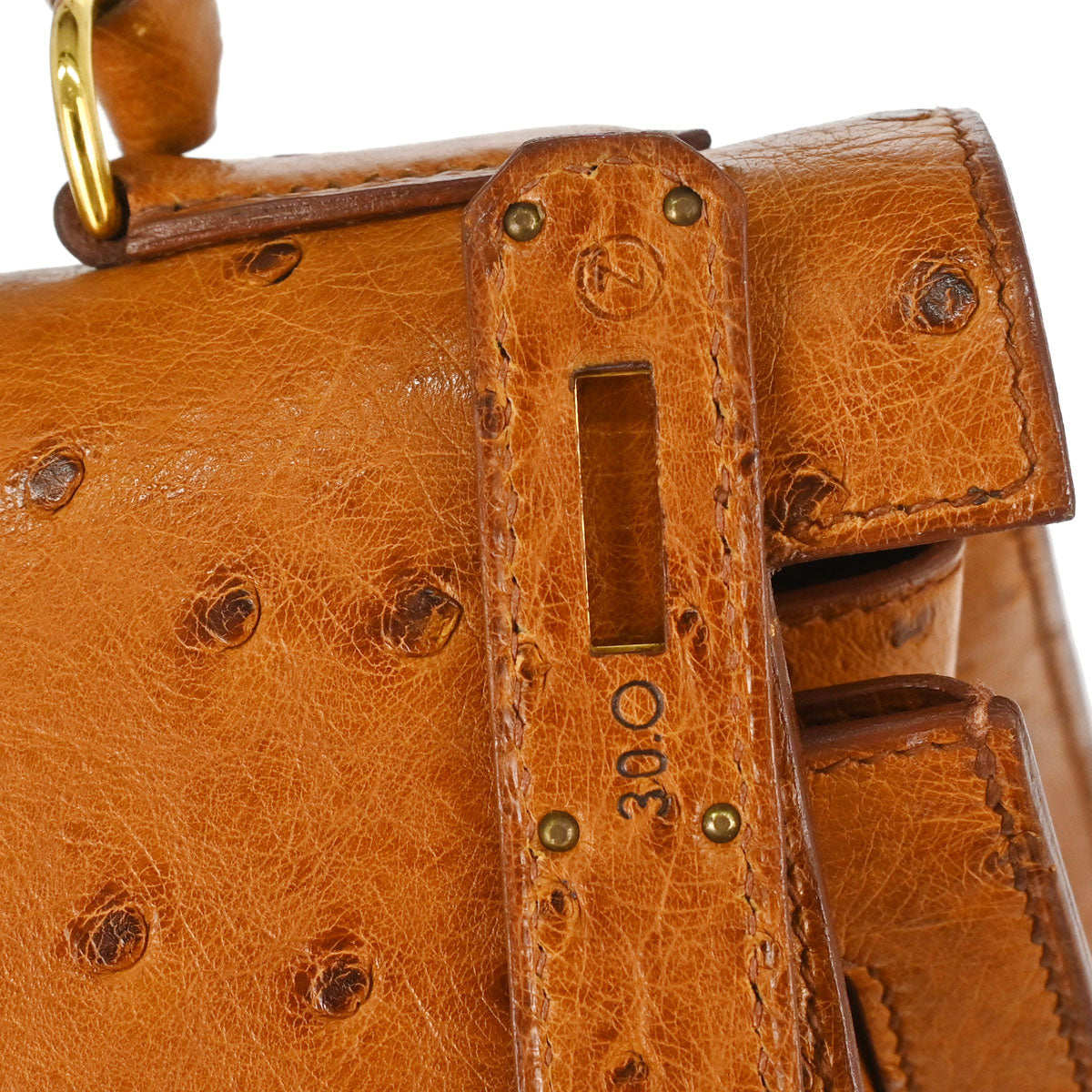 Hermes * Cognac Ostrich Kelly 32 Sellier 2way Shoulder Handbag