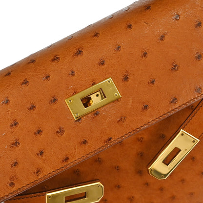 Hermes * Cognac Ostrich Kelly 32 Sellier 2way Shoulder Handbag