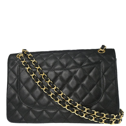 Chanel 2014 Black Caviar Skin Jumbo Classic Double Flap Shoulder Bag