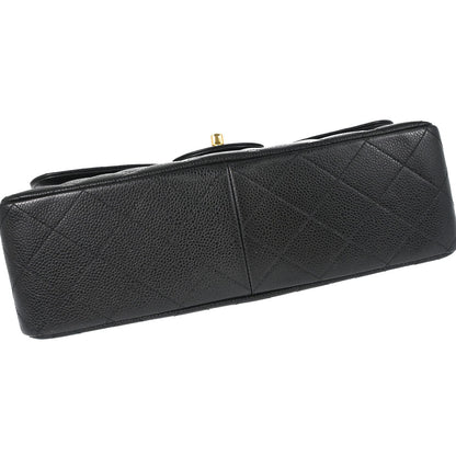 Chanel 2014 Black Caviar Skin Jumbo Classic Double Flap Shoulder Bag