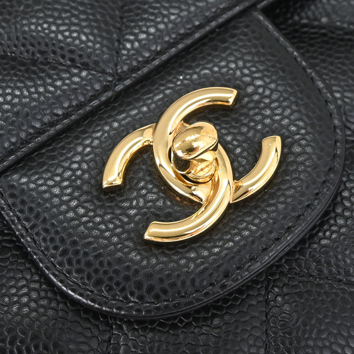 Chanel 2014 Black Caviar Skin Jumbo Classic Double Flap Shoulder Bag