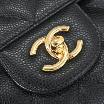 Chanel 2014 Black Caviar Skin Jumbo Classic Double Flap Shoulder Bag