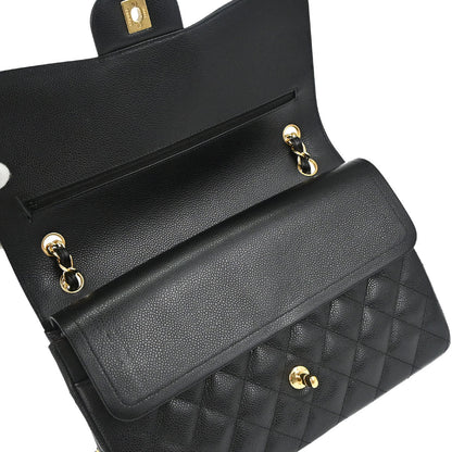 Chanel 2014 Black Caviar Skin Jumbo Classic Double Flap Shoulder Bag