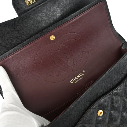 Chanel 2014 Black Caviar Skin Jumbo Classic Double Flap Shoulder Bag