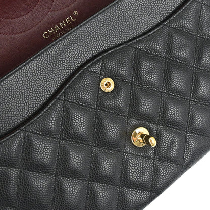 Chanel 2014 Black Caviar Skin Jumbo Classic Double Flap Shoulder Bag