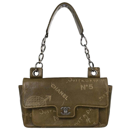 Chanel 2003-2004 Khaki Calfskin Graffiti Handbag