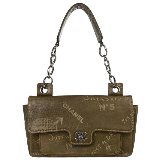 Chanel 2003-2004 Khaki Calfskin Graffiti Handbag