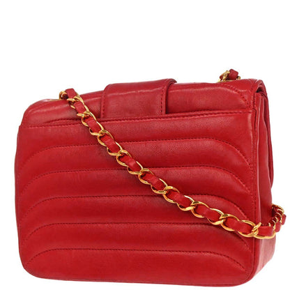 Chanel 1991-1994 Red Lambskin Horizontal Stitch Double Flap Shoulder Bag