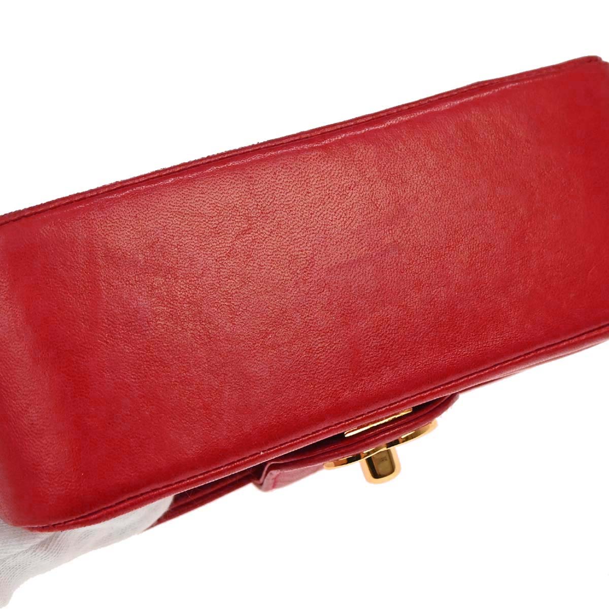 Chanel 1991-1994 Red Lambskin Horizontal Stitch Double Flap Shoulder Bag