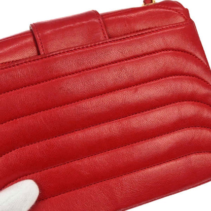 Chanel 1991-1994 Red Lambskin Horizontal Stitch Double Flap Shoulder Bag