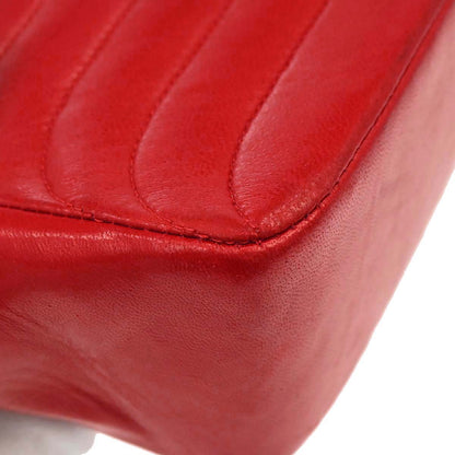 Chanel 1991-1994 Red Lambskin Horizontal Stitch Double Flap Shoulder Bag