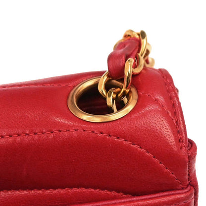 Chanel 1991-1994 Red Lambskin Horizontal Stitch Double Flap Shoulder Bag