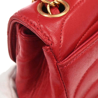 Chanel 1991-1994 Red Lambskin Horizontal Stitch Double Flap Shoulder Bag