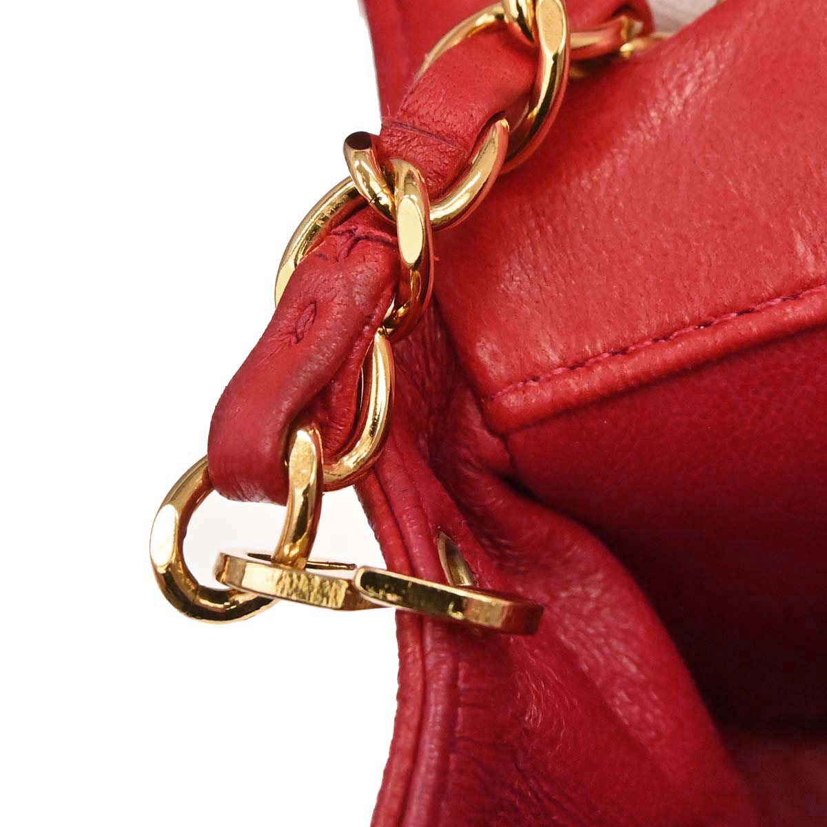Chanel 1991-1994 Red Lambskin Horizontal Stitch Double Flap Shoulder Bag