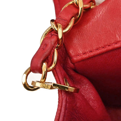 Chanel 1991-1994 Red Lambskin Horizontal Stitch Double Flap Shoulder Bag