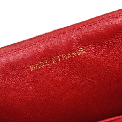 Chanel 1991-1994 Red Lambskin Horizontal Stitch Double Flap Shoulder Bag
