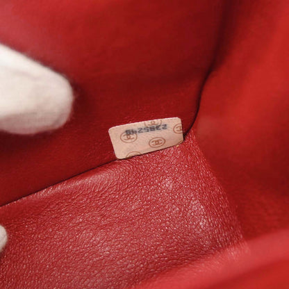 Chanel 1991-1994 Red Lambskin Horizontal Stitch Double Flap Shoulder Bag
