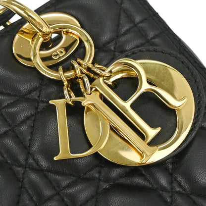 Christian Dior Black Lambskin Medium Lady Dior Cannage 2way Shoulder Handbag