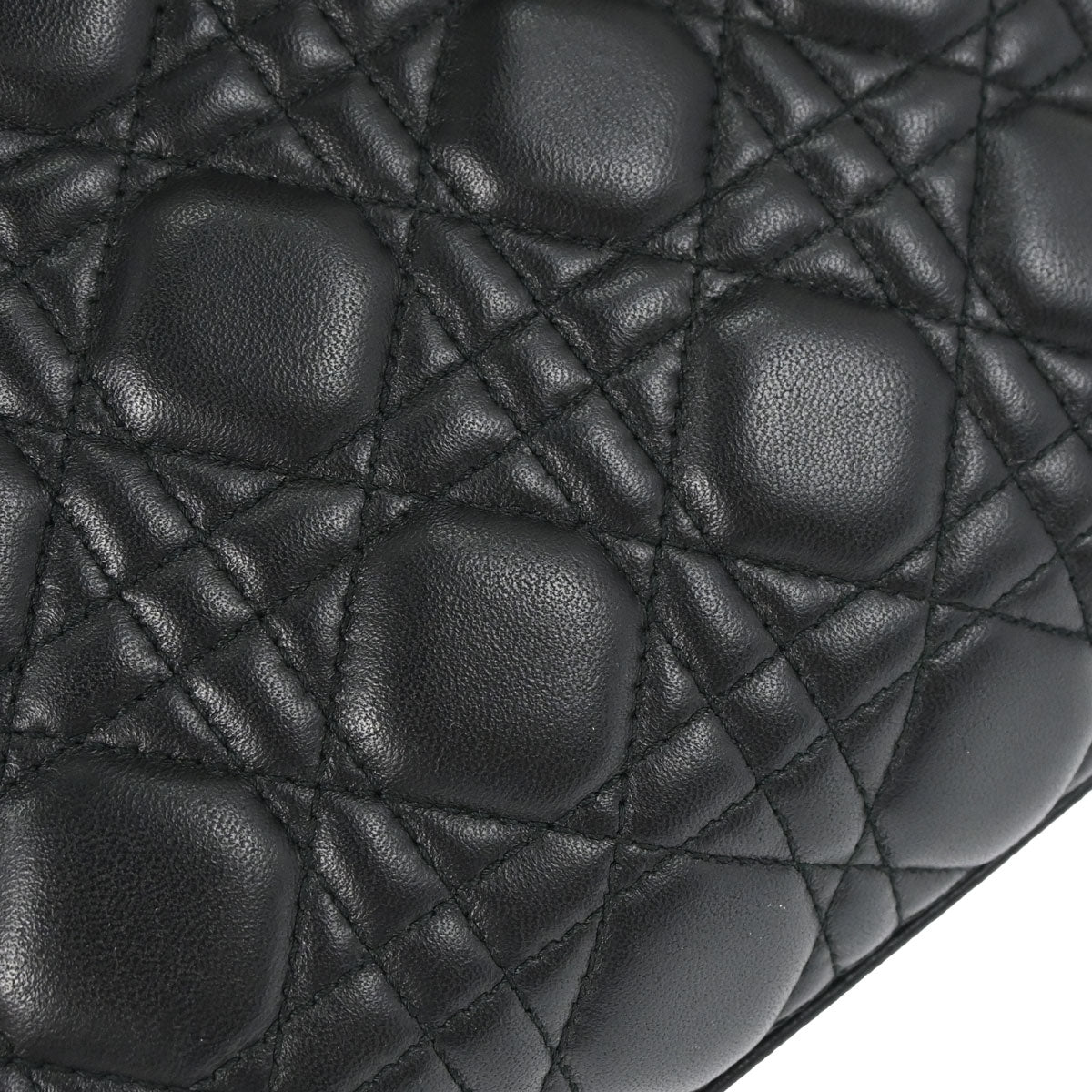 Christian Dior Black Lambskin Medium Lady Dior Cannage 2way Shoulder Handbag