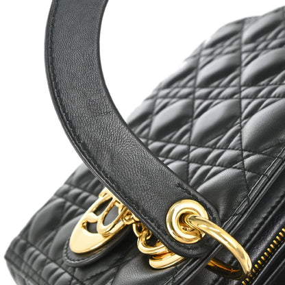 Christian Dior Black Lambskin Medium Lady Dior Cannage 2way Shoulder Handbag