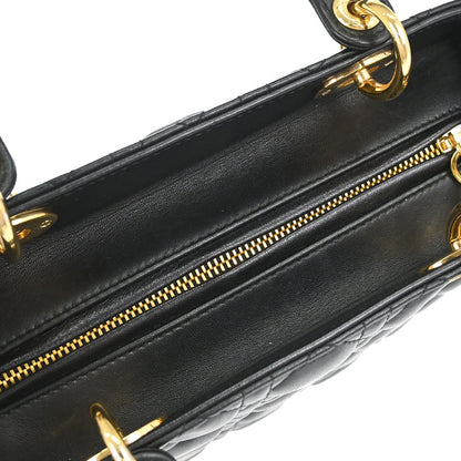 Christian Dior Black Lambskin Medium Lady Dior Cannage 2way Shoulder Handbag
