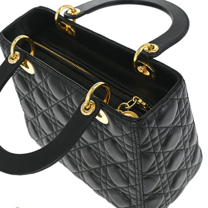 Christian Dior Black Lambskin Medium Lady Dior Cannage 2way Shoulder Handbag