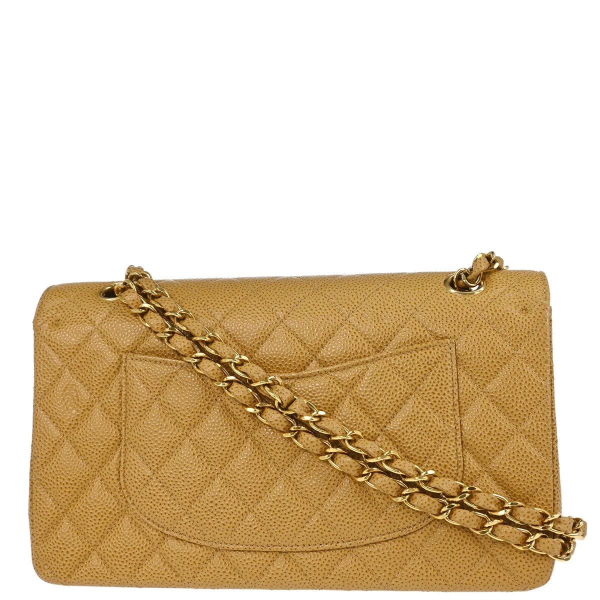 Chanel 2002-2003 Beige Caviar Skin Medium Classic Double Flap Shoulder Bag