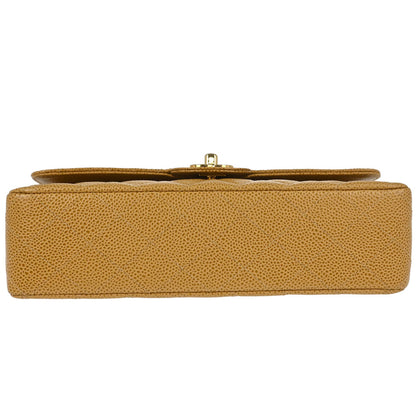 Chanel 2002-2003 Beige Caviar Skin Medium Classic Double Flap Shoulder Bag