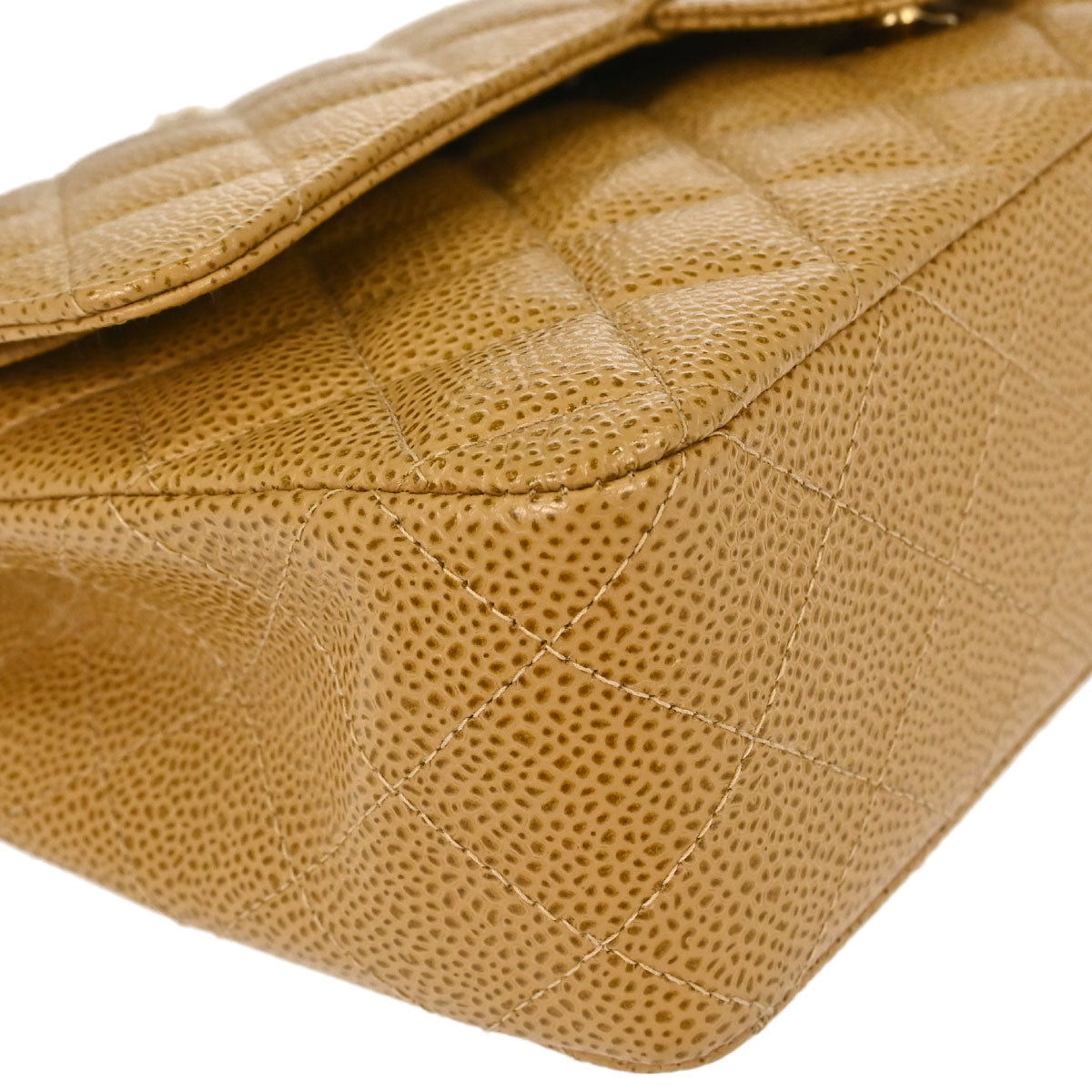 Chanel 2002-2003 Beige Caviar Skin Medium Classic Double Flap Shoulder Bag