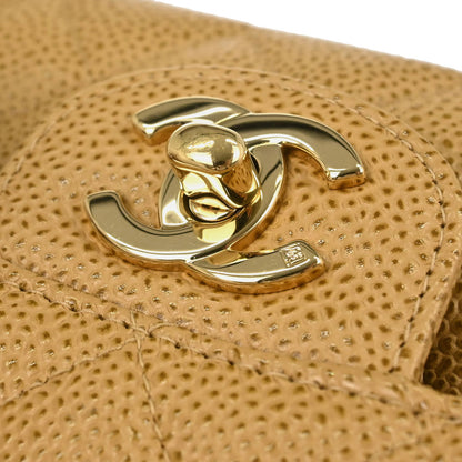 Chanel 2002-2003 Beige Caviar Skin Medium Classic Double Flap Shoulder Bag