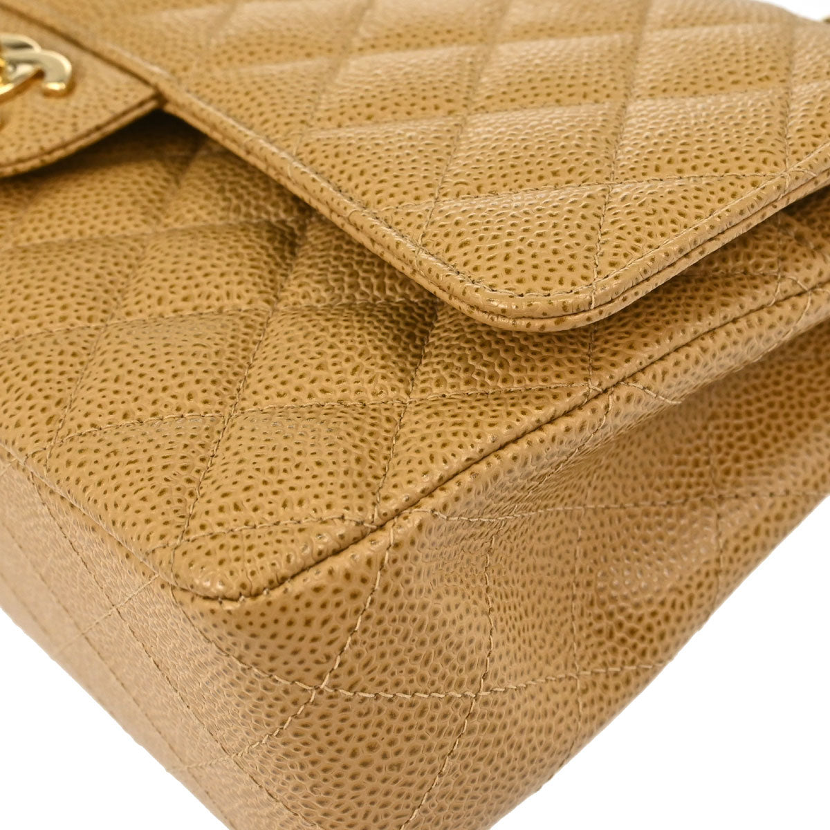 Chanel 2002-2003 Beige Caviar Skin Medium Classic Double Flap Shoulder Bag