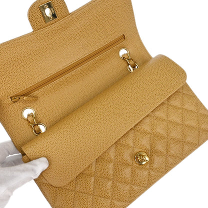 Chanel 2002-2003 Beige Caviar Skin Medium Classic Double Flap Shoulder Bag