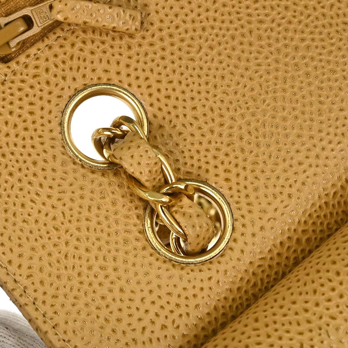 Chanel 2002-2003 Beige Caviar Skin Medium Classic Double Flap Shoulder Bag