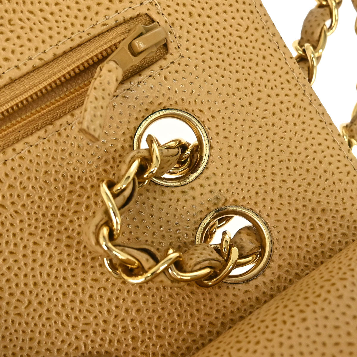 Chanel 2002-2003 Beige Caviar Skin Medium Classic Double Flap Shoulder Bag