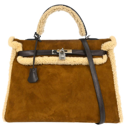 Hermes Brown Doblis Mouton Plush Teddy Kelly 35 2way Shoulder Handbag
