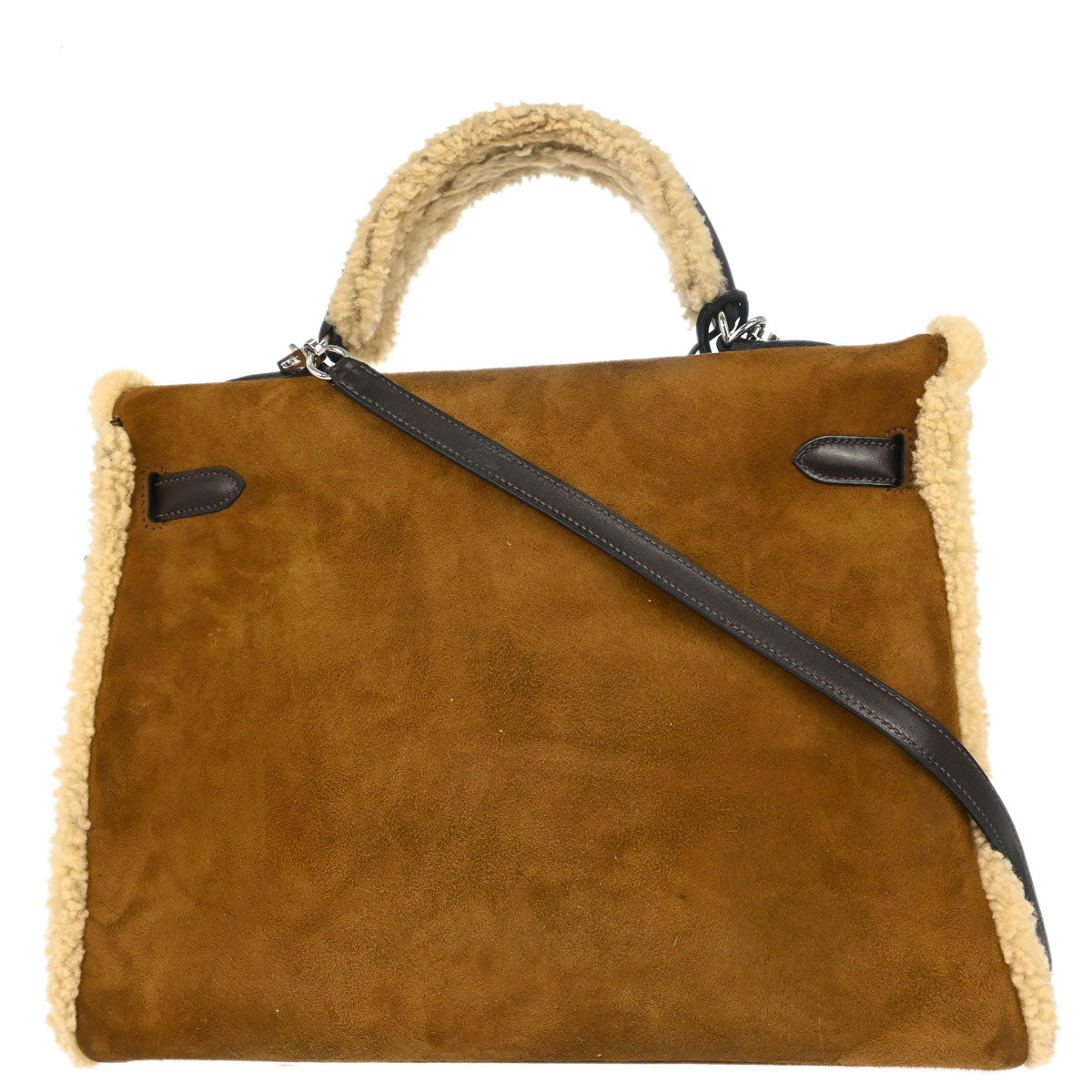 Hermes Brown Doblis Mouton Plush Teddy Kelly 35 2way Shoulder Handbag