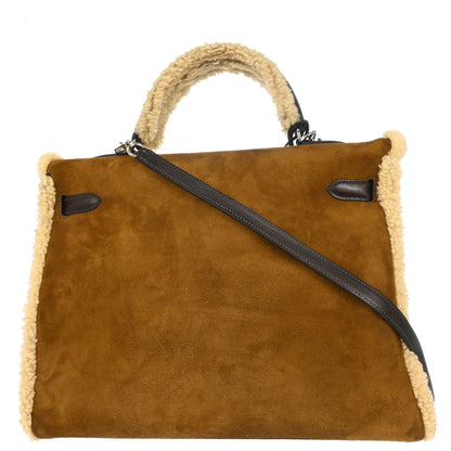 Hermes Brown Doblis Mouton Plush Teddy Kelly 35 2way Shoulder Handbag