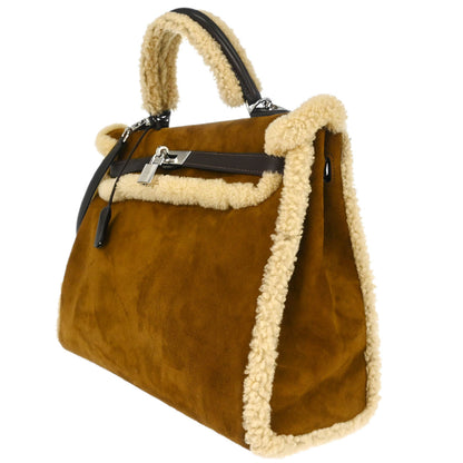 Hermes Brown Doblis Mouton Plush Teddy Kelly 35 2way Shoulder Handbag